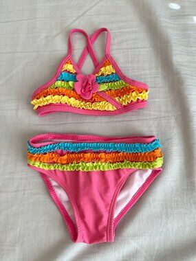 Circo Baby Girls Pink Rainbow Ruffle Bikini Swimsuit 9 Months